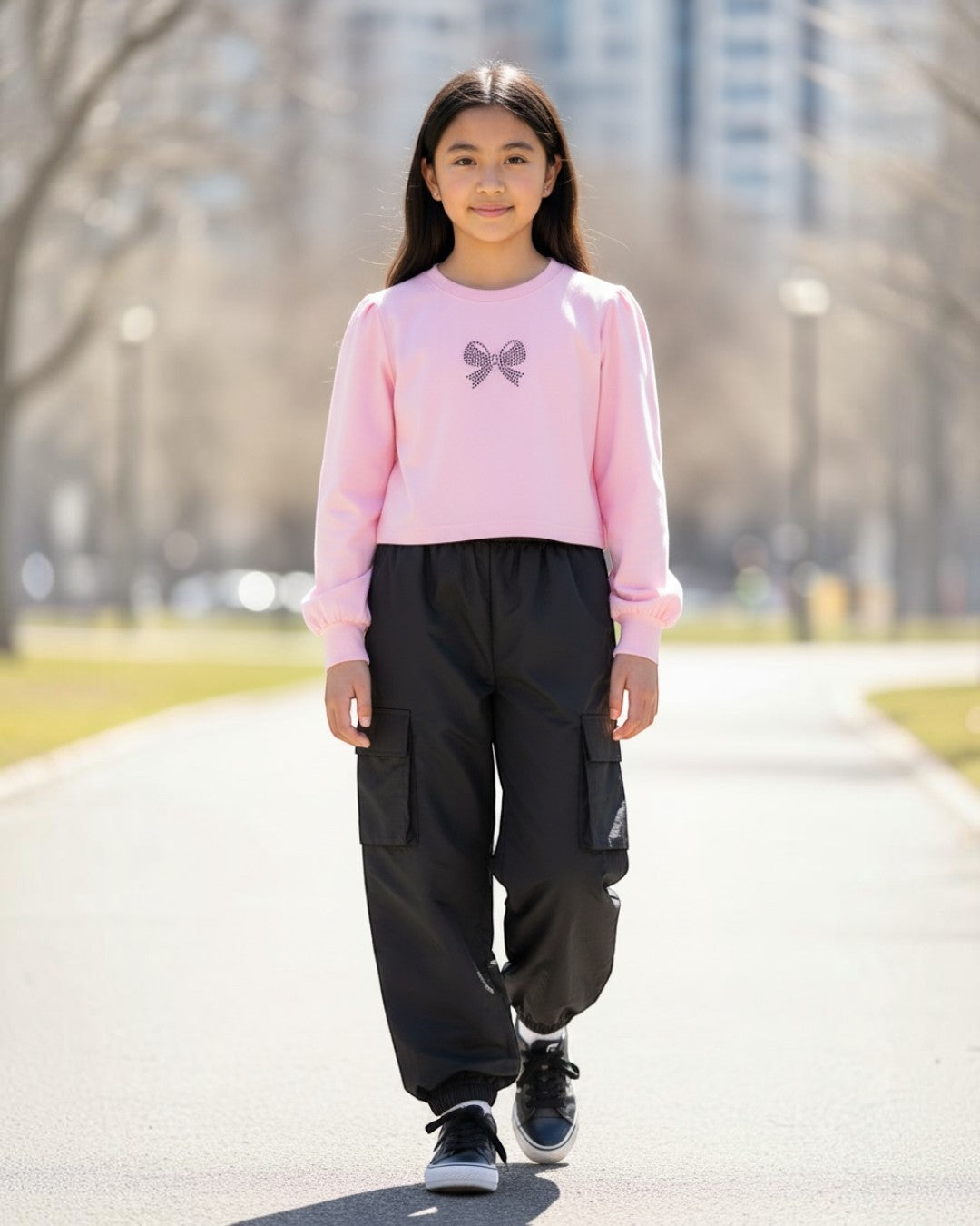 Girl's Top & Pant Set w/ Bow Rhinestone