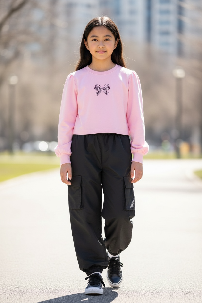 Girl's Top & Pant Set w/ Bow Rhinestone