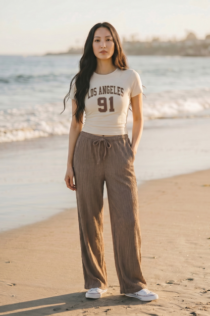 Mocha Crinkle Knit Long Pants
