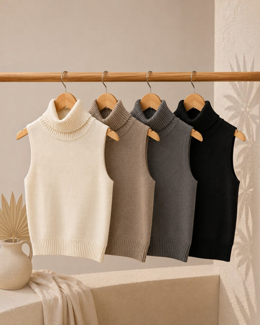 Sleeveless Turtle Neck  Sweater