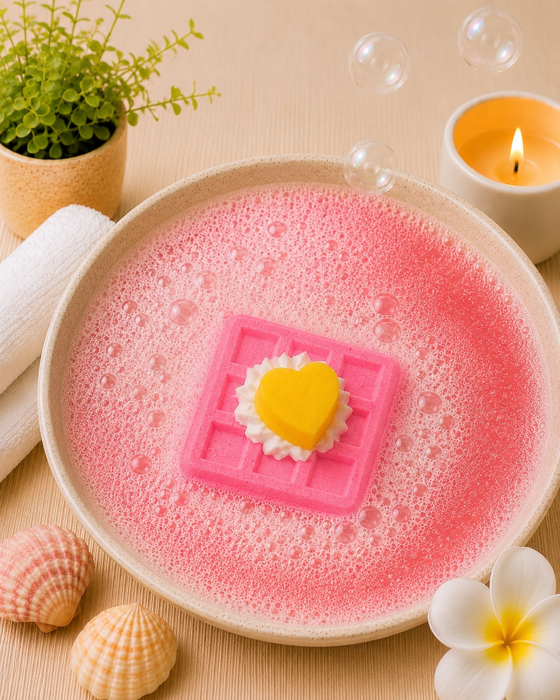 Waffle Bath Bomb l Strawberry l Pink