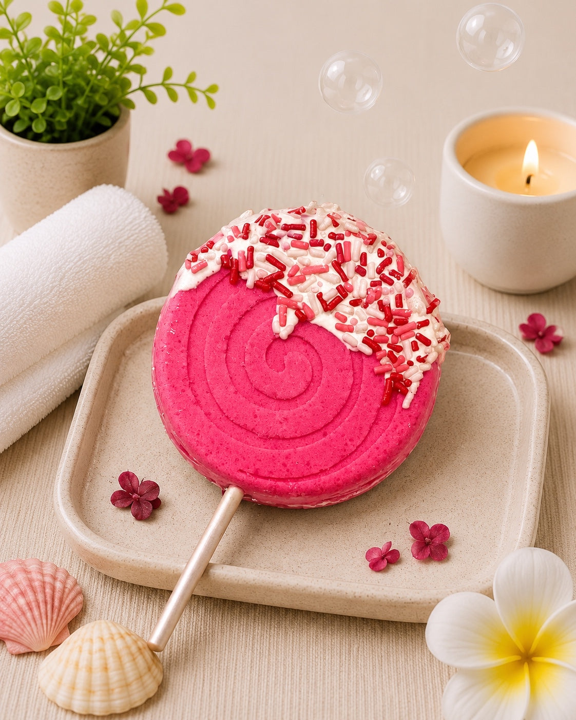 Lollipop Bath Bomb l Strawberry l Pink