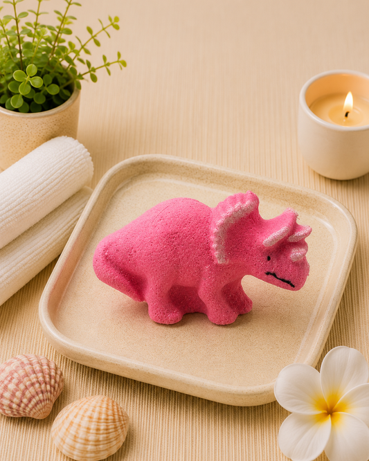 3 oz Triceratops Bath Bomb l Strawberry l Pink