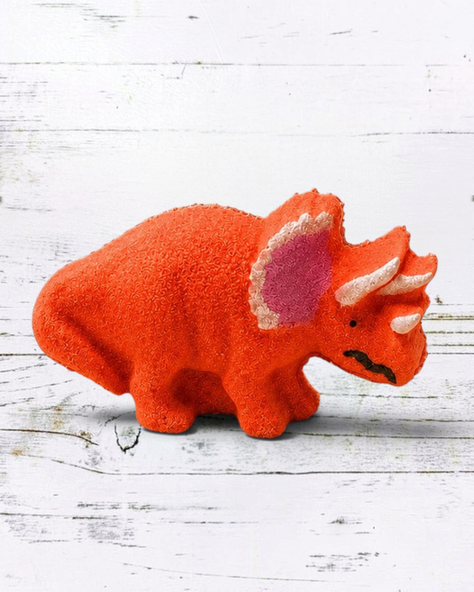 Calla Lily Cosmetics + CL kids red orange triceratops dinosaur bath bomb with coconut oil and cocoa butter