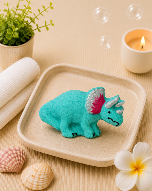 3 oz Triceratops Dino Bath Bomb l Floral l Teal