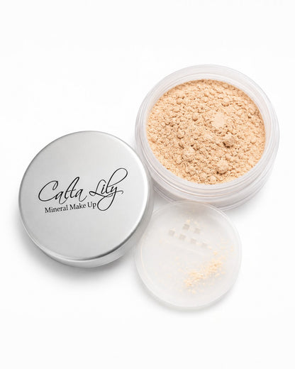 Calla Lily mineral makeup powder in a round container on a white background