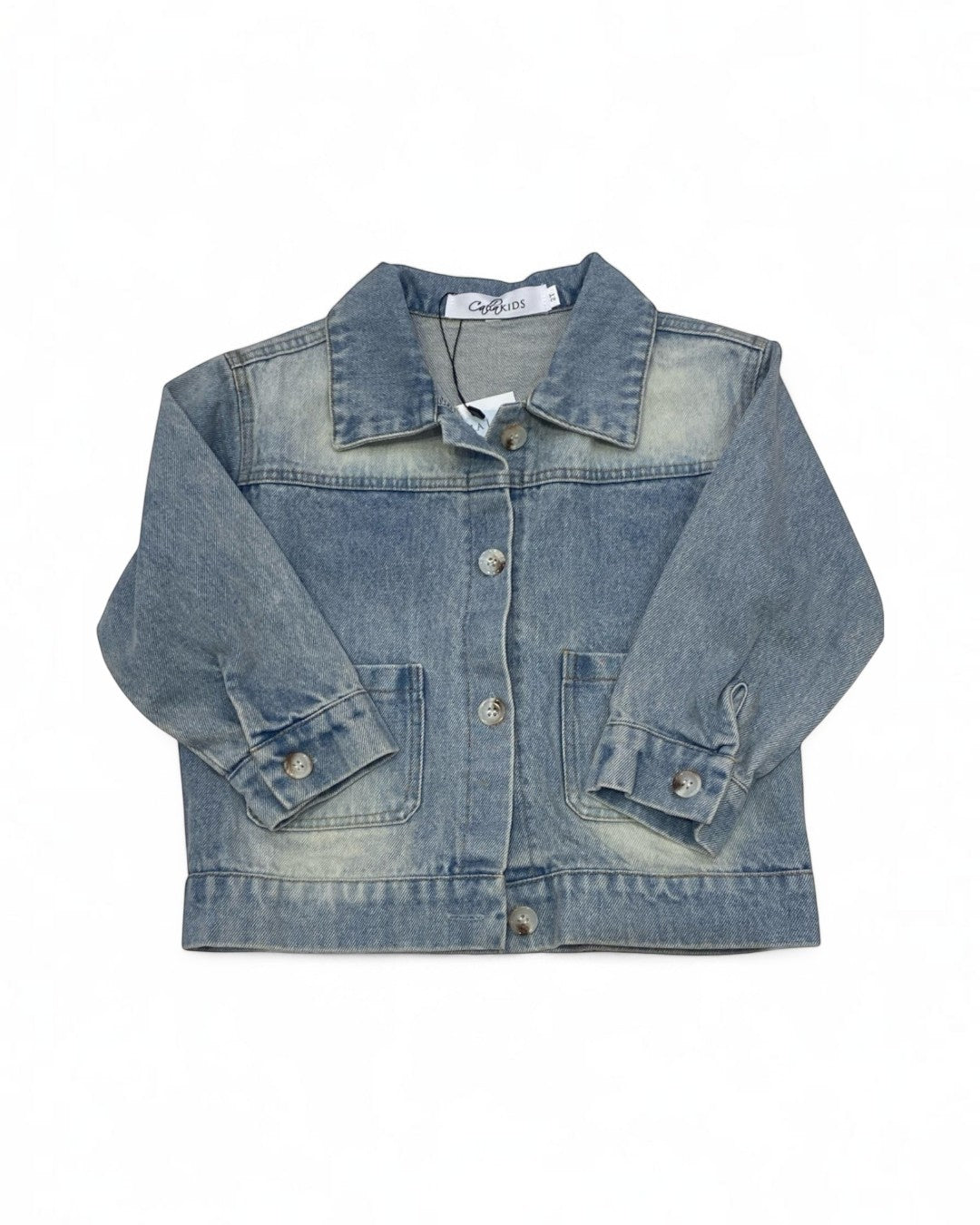 Blue denim jacket on a white background