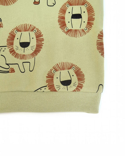 Fabric with lion pattern on a beige background