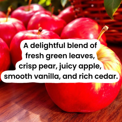 Red apples on a wooden surface with text overlay.