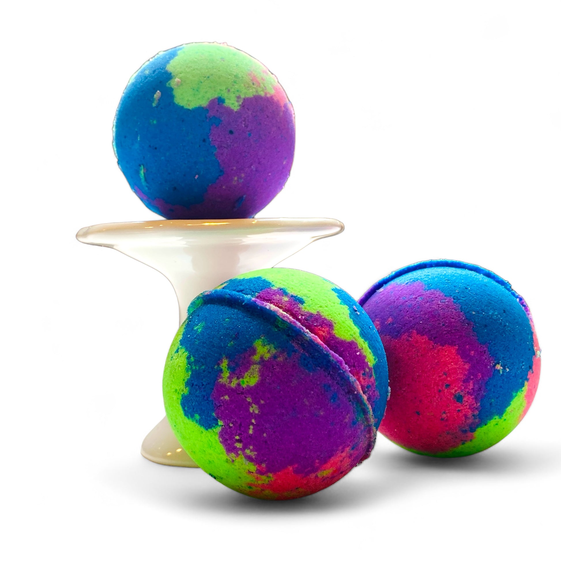Colorful bath bombs on a white background
