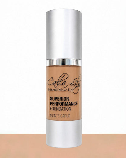 Foundation bottle with 'Calla Lily' branding on a white background