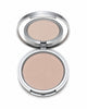 Compact powder in a silver case on a white background
