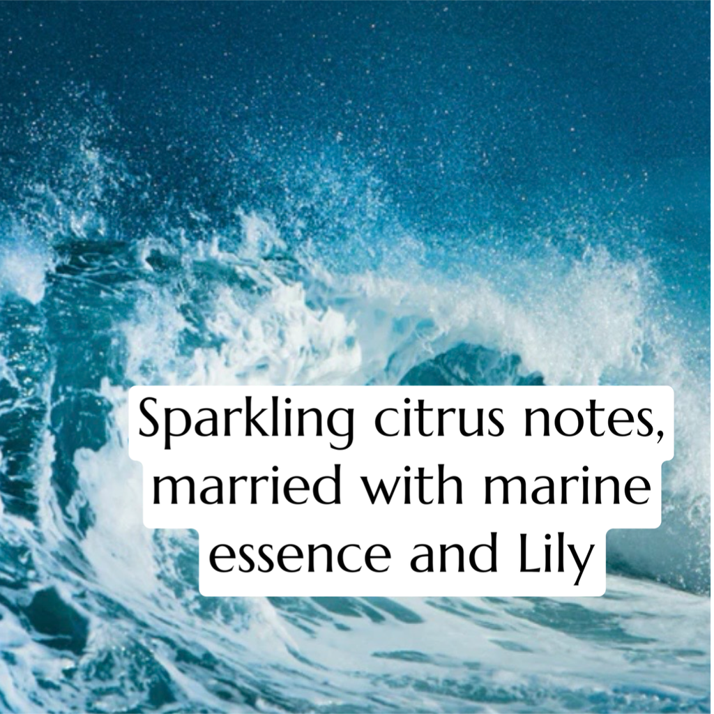 Ocean wave with text overlay on a blue background