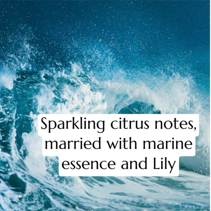 Ocean wave with text overlay on a blue background