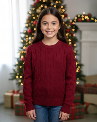 Red Long Sleeve Cable Sweater
