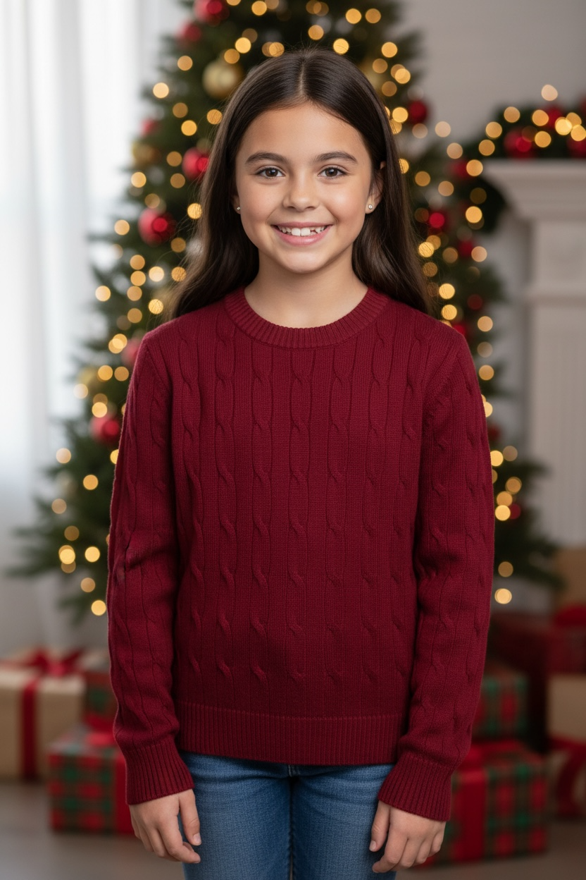 Red Long Sleeve Cable Sweater