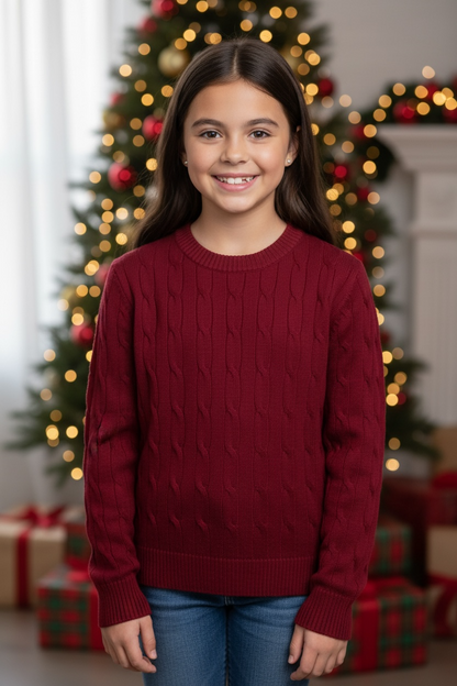 Red Long Sleeve Cable Sweater