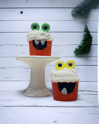 Calla Lily Cosmetics + CL kids monster bath bombs shaped like cupcakes with googly eyes and bubble bath icing