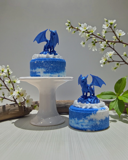 Calla Lily Cosmetics + CL kids Flying Air Dragon bath bombs with blue 3D printed dragon toys and blackberry scent