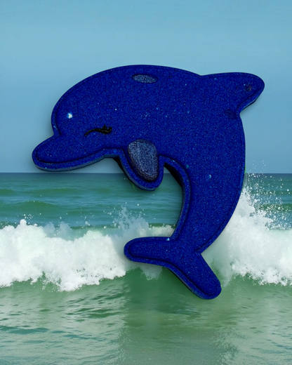 Calla Lily Cosmetics + CL kids blue dolphin-shaped bath bomb with blueberry scent and nourishing cocoa butter