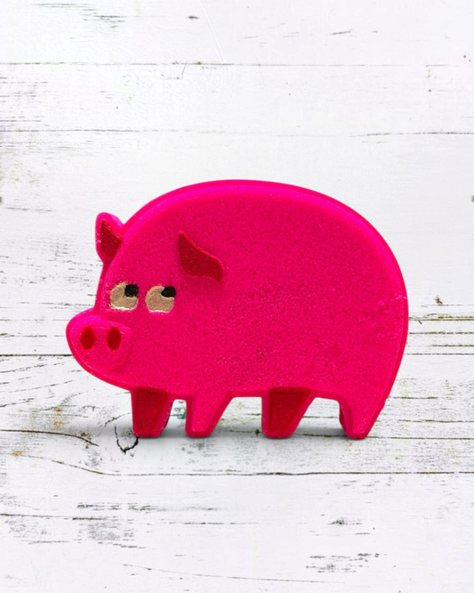 Calla Lily Cosmetics + CL kids pink pig-shaped strawberry scented bath bomb with cocoa butter and coconut oil