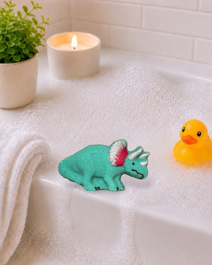 3 oz Triceratops Dino Bath Bomb l Floral l Teal