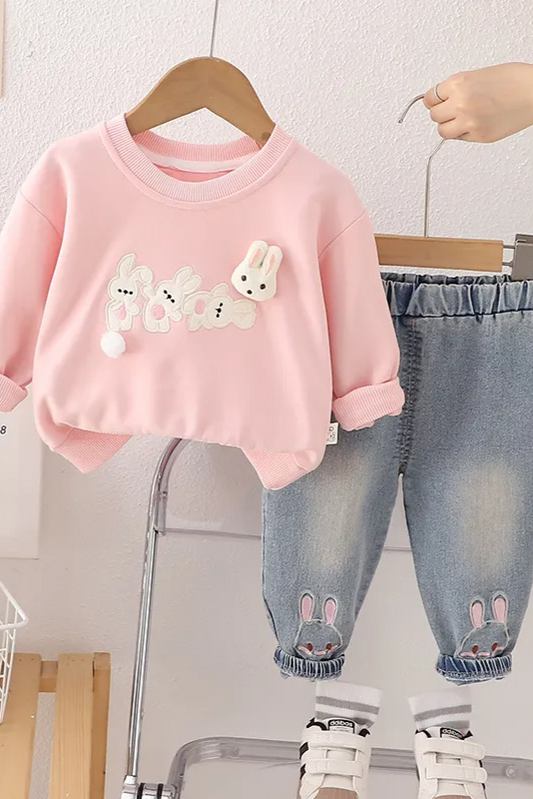 Pink Bunny Ear Sweatshirt Set