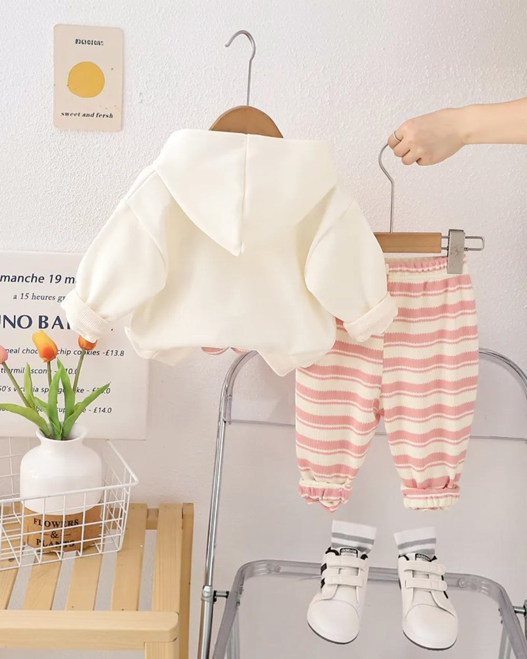 Pink Cartoon Hoodie with Striped Joggers - Calla Lily Cosmetics + CL kids