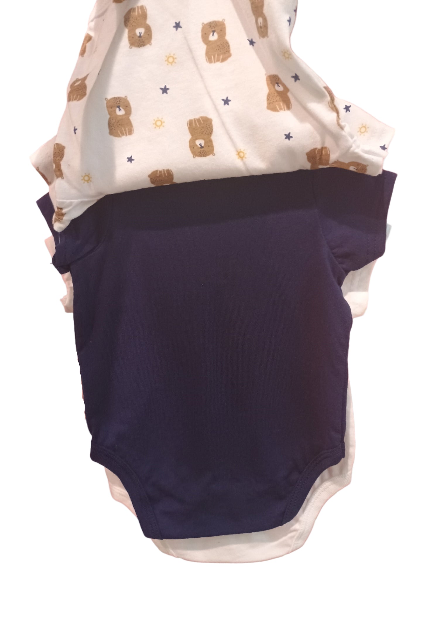 Navy blue onesie on a white background.