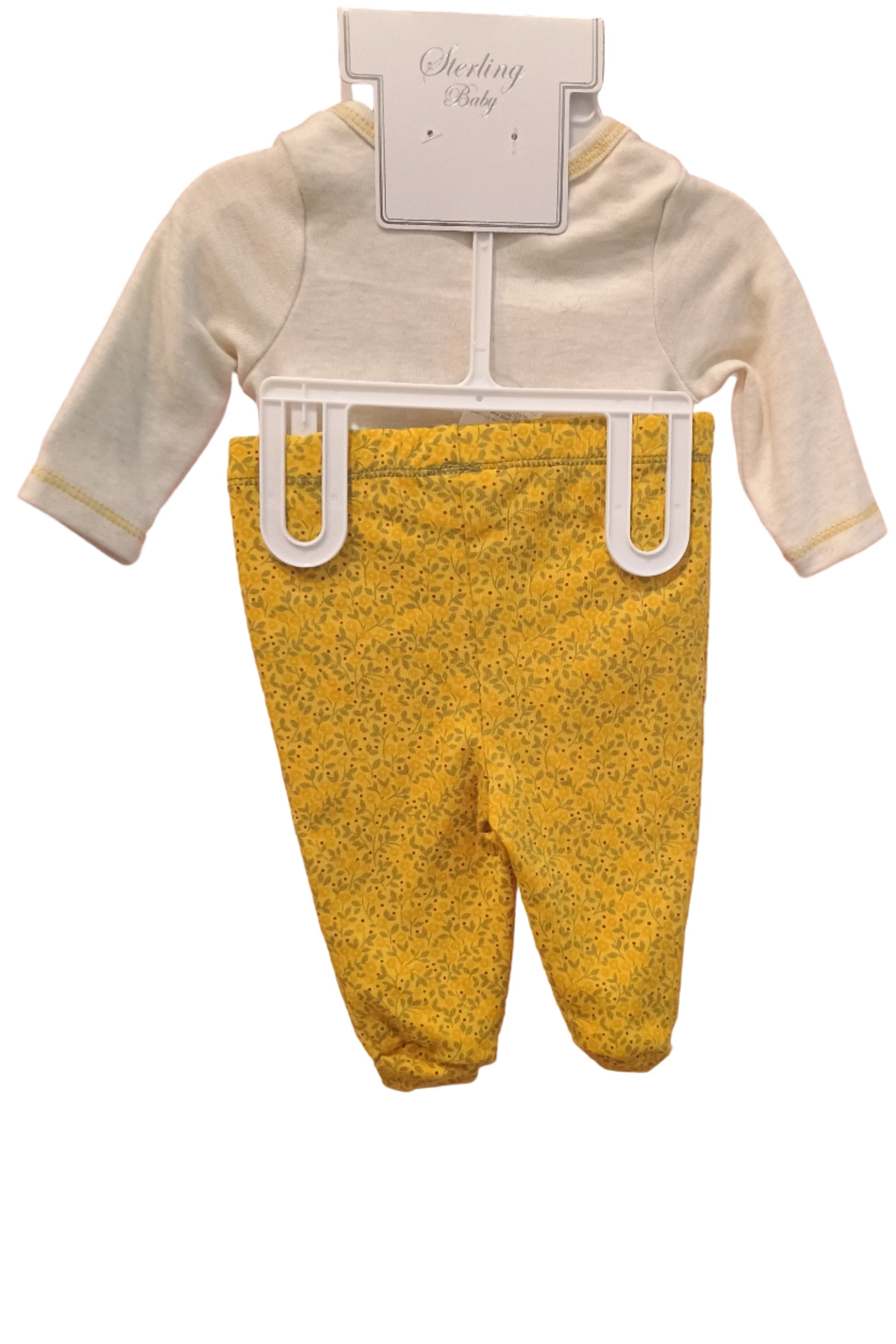 Yellow pants and white shirt on white background.