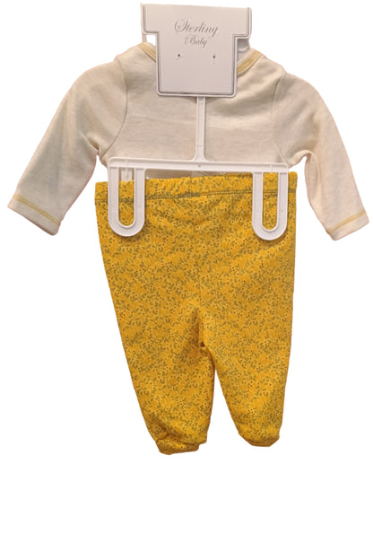 Yellow pants and white shirt on white background.