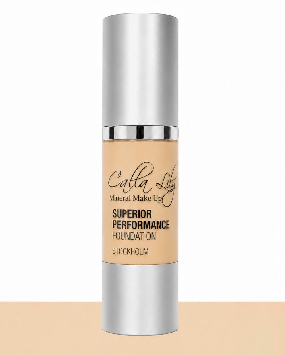 Cailla Lily foundation bottle on a beige background