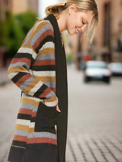 Grey Striped Cardigan