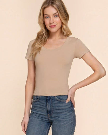 Scoop Neck Tee - Tan