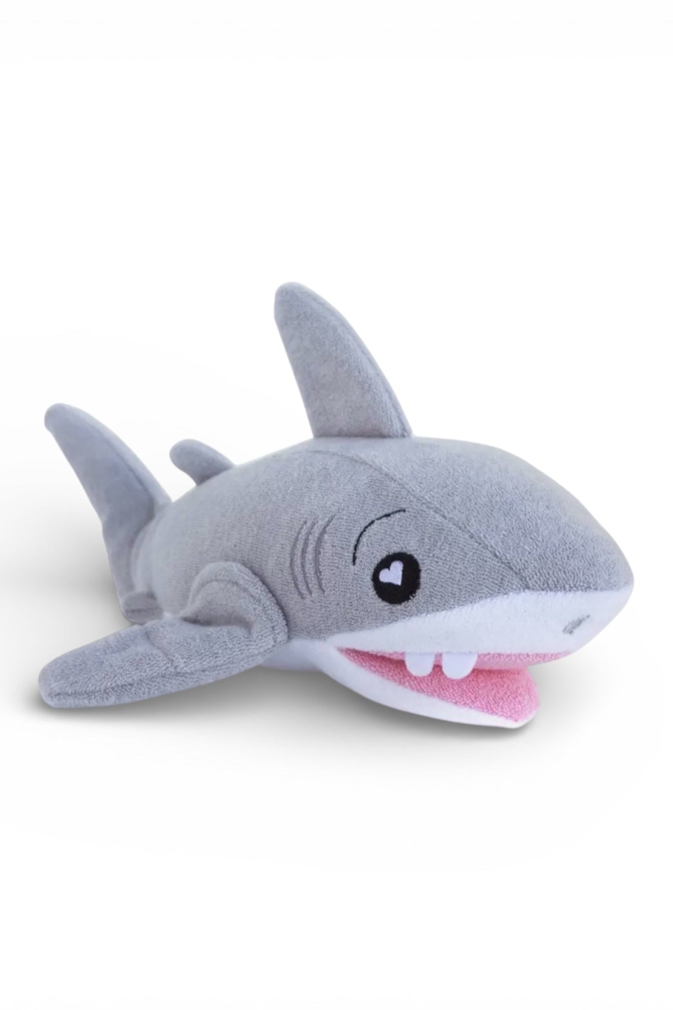 Plush shark toy on a white background
