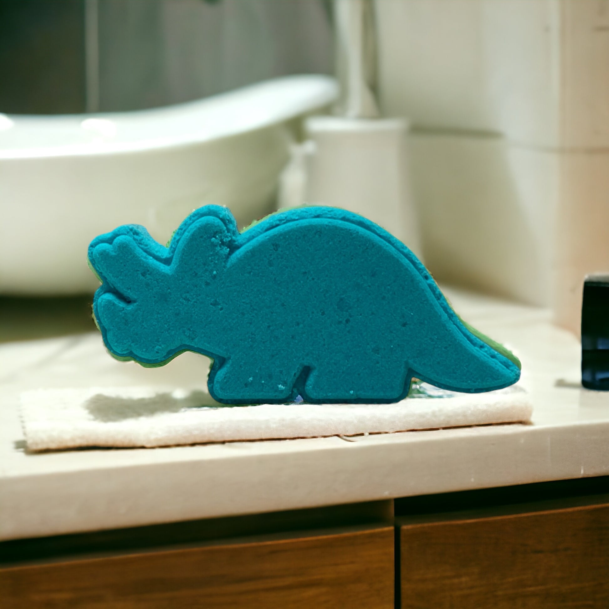 Medium Teal Triceratops in the bathroom