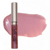 Lip gloss with a swatch of pink color on a white background