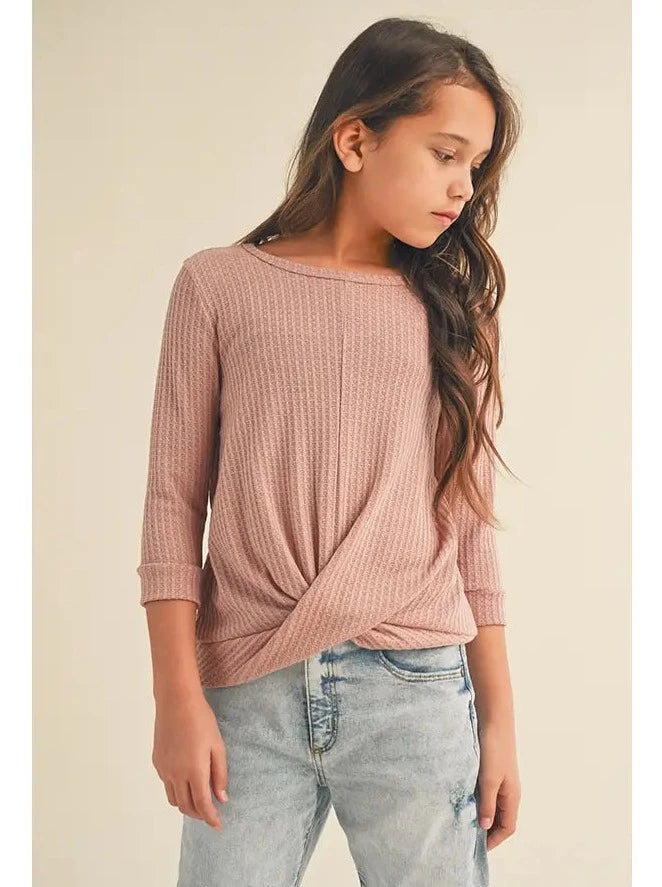 Blush Twist Front Long Sleeve Top - Tween - Calla Lily Cosmetics + CL kids