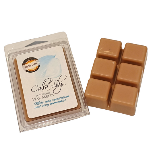 Calla lily wax melts packaging on a marble surface