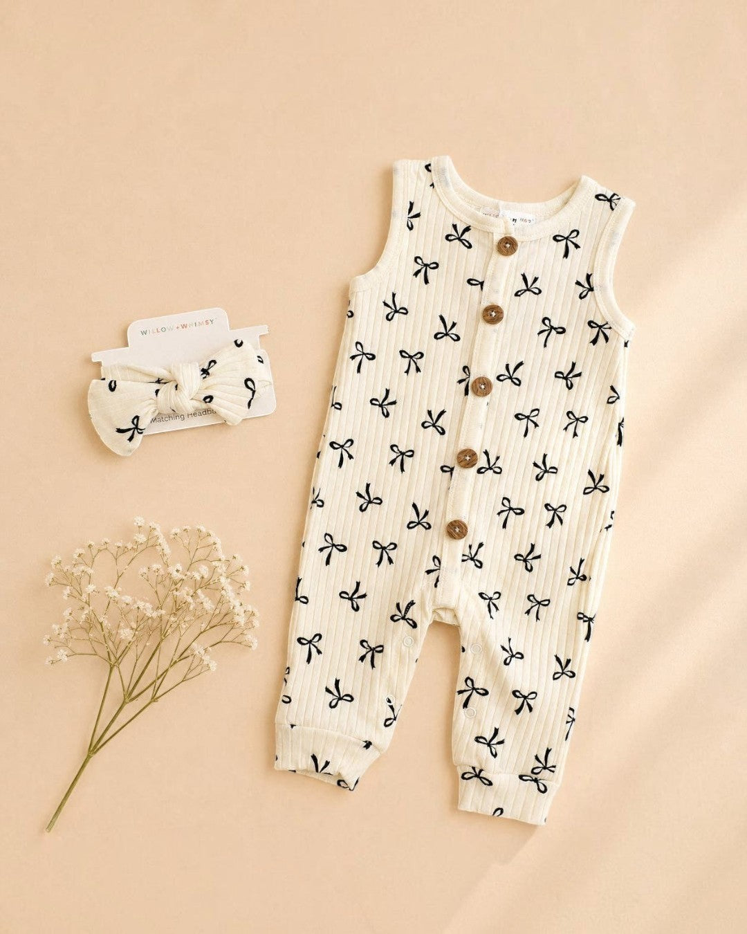 2 Piece Sleeveless Willow + Whimsy Coverall & Headband Set