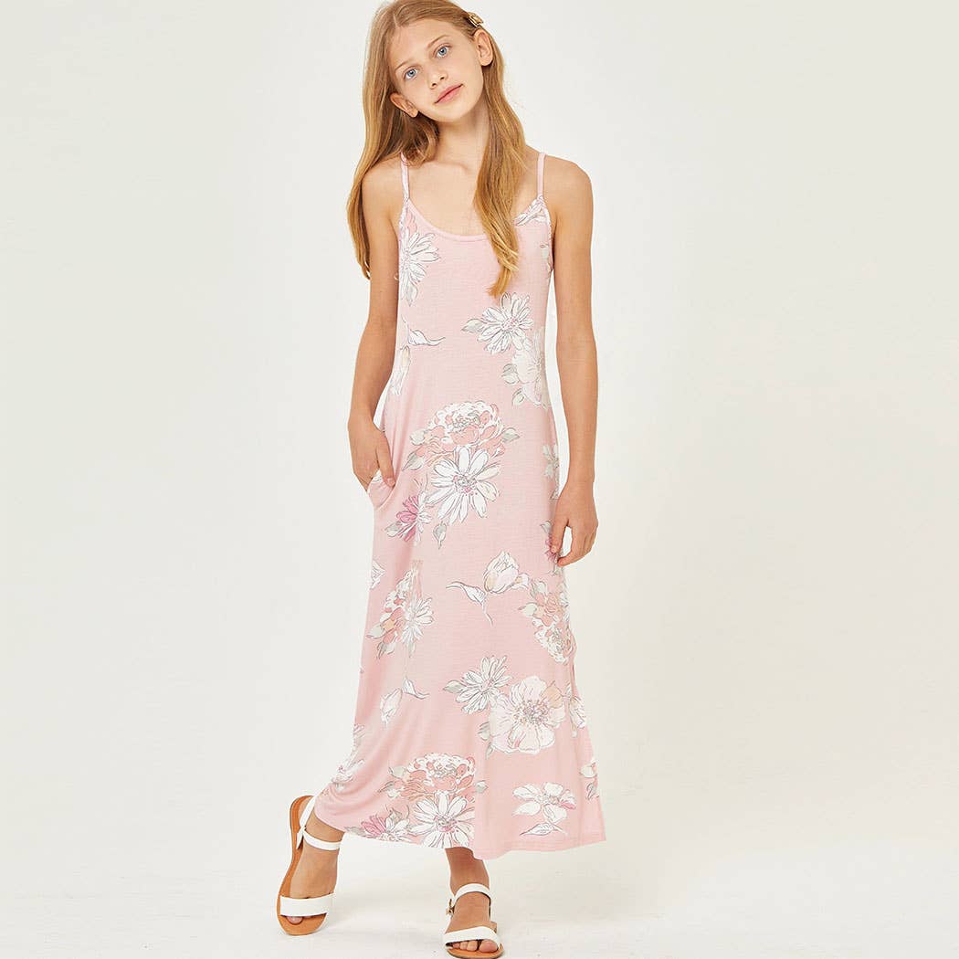 Pink Floral Sleeveless Maxi Dress