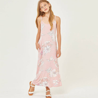 Pink Floral Sleeveless Maxi Dress