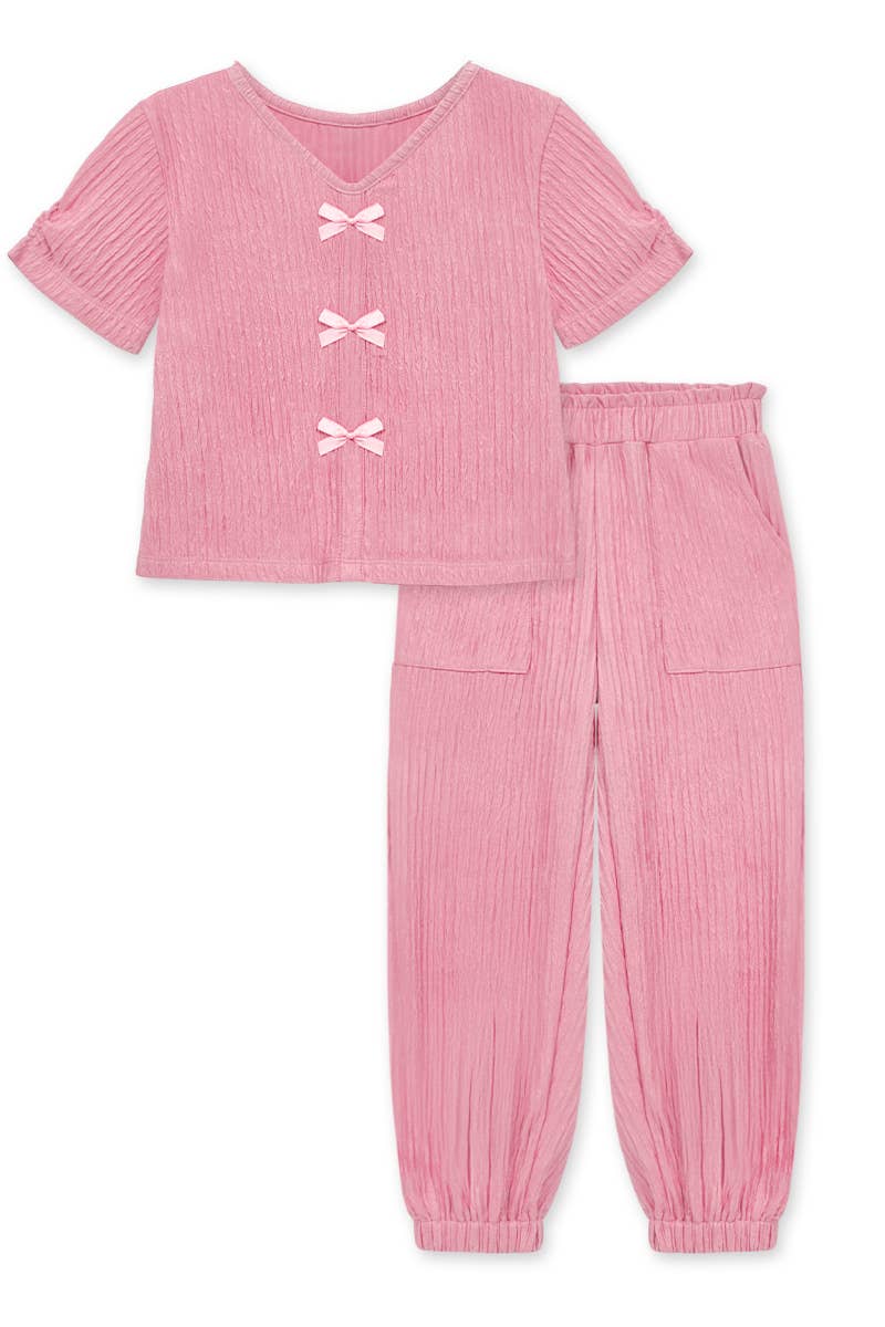 Toddler's Crinkle Plisse Pant Set w/ Bows