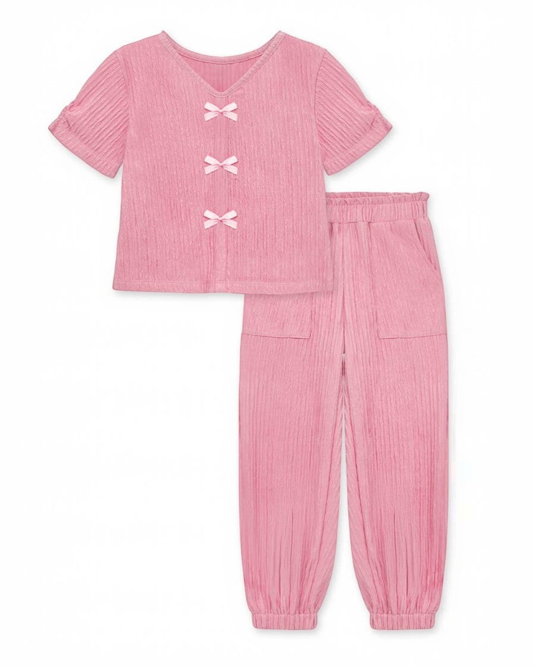 Toddler's Crinkle Plisse Pant Set w/ Bows