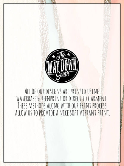 Product packaging with 'The Way Down South' logo and text about print methods on a white background.