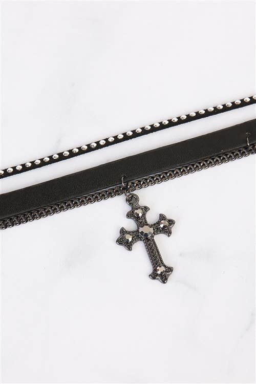 Cross Leather Chain Choker Necklace