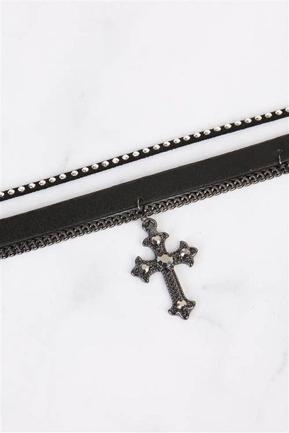 Cross Leather Chain Choker Necklace