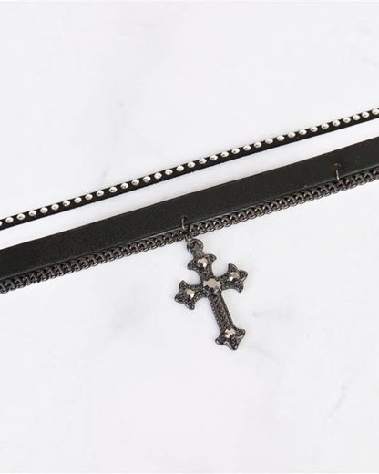 Cross Leather Chain Choker Necklace