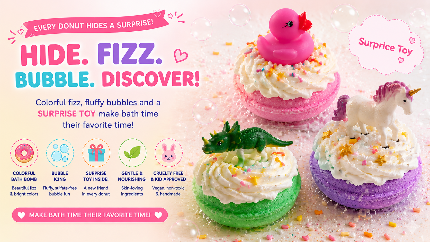 ad for donut toy bath bombs