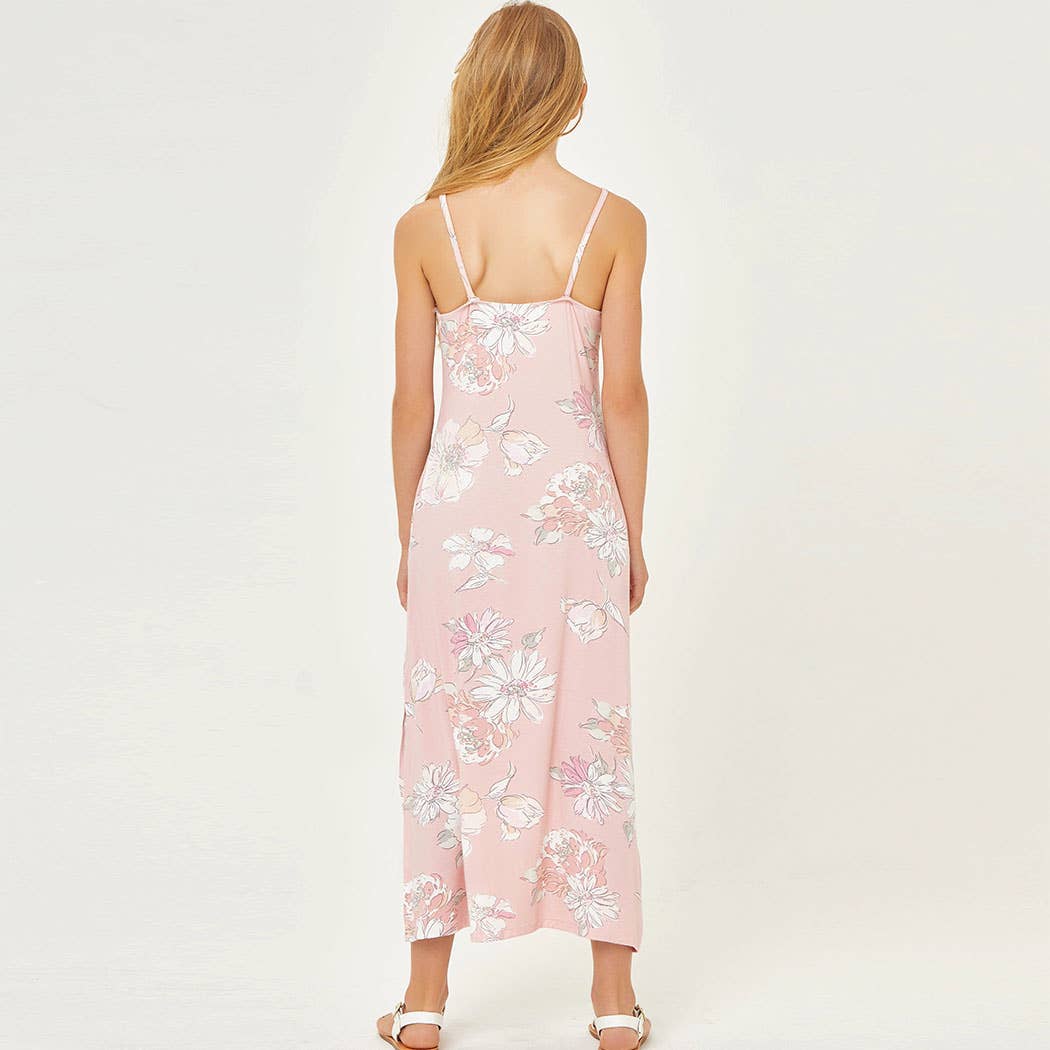 Pink Floral Sleeveless Maxi Dress